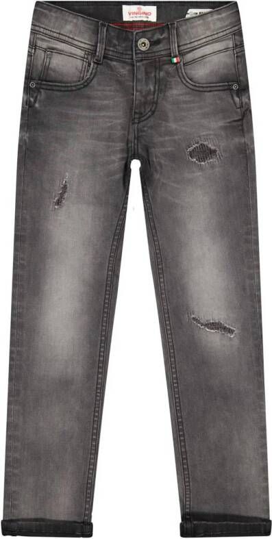 VINGINO slim fit jeans Danny black denim Grijs Jongens Katoen Effen 104