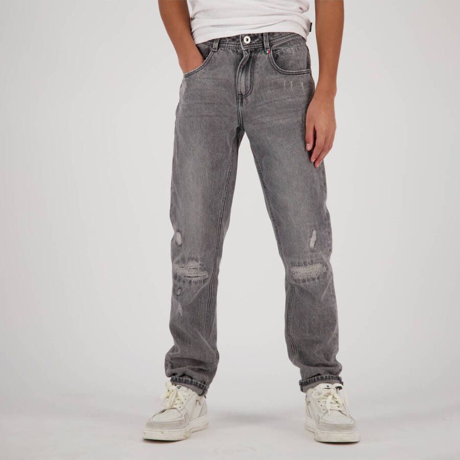 Vingino straight fit jeans Peppe met slijtage light grey