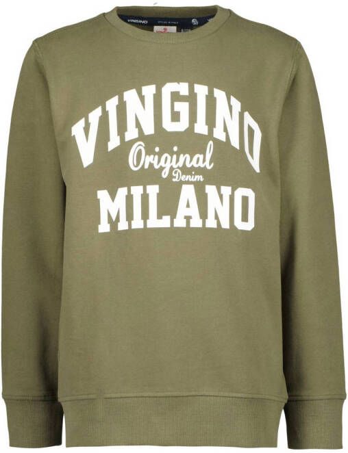 VINGINO sweater met logo army groen Logo 104 | Sweater van