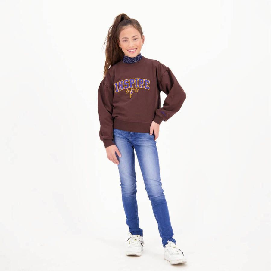 Vingino sweater Nadina met printopdruk donkerbruin