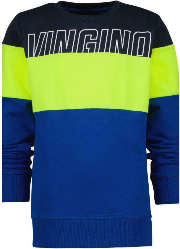 Vingino sweater NOMIS met logo blauw zwart neongeel