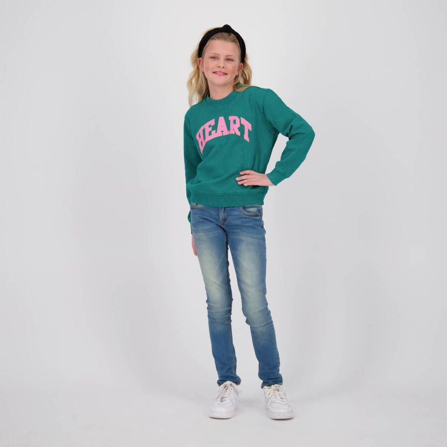 VINGINO sweater Nouda met tekst groen Meisjes Katoen Ronde hals Tekst 104