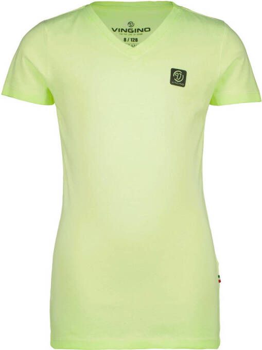 VINGINO T-shirt BASIC-VNECK-WASH 261-soft neon lime Groen Jongens Katoen Ronde hals 116