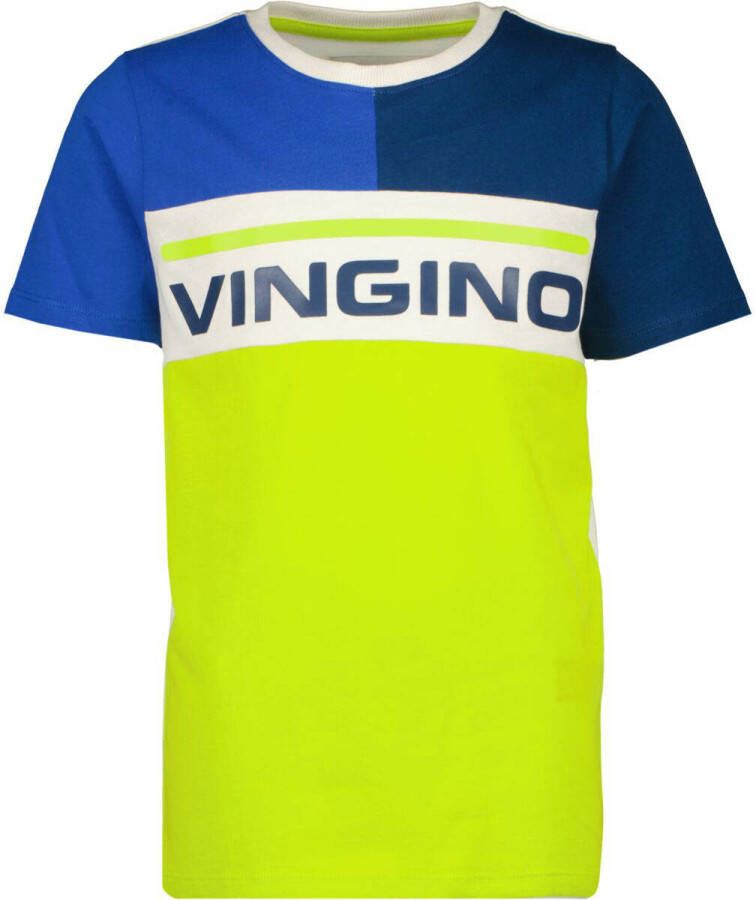 VINGINO T-shirt groen blauw wit Jongens Katoen Ronde hals Meerkleurig 104