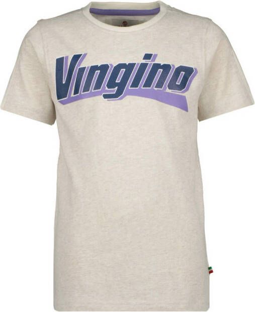 VINGINO T-shirt Hachiro met logo lichtgrijs melange blauw Jongens Katoen Ronde hals 104