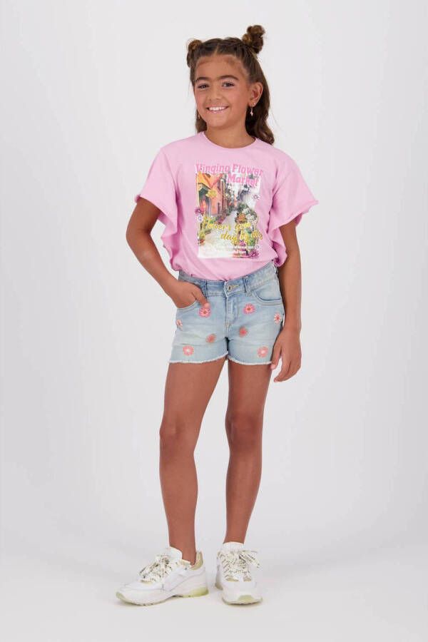 VINGINO T-shirt Hailie met printopdruk roze Meisjes Katoen Ronde hals Printopdruk 140