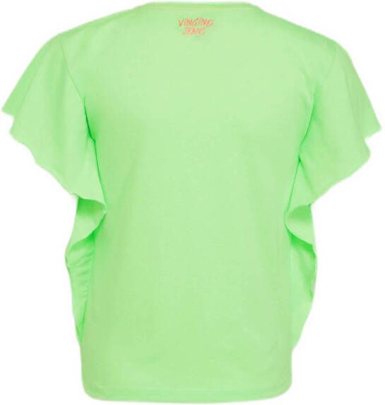 Vingino T-shirt Halina met printopdruk en vleermuismouwen neon groen