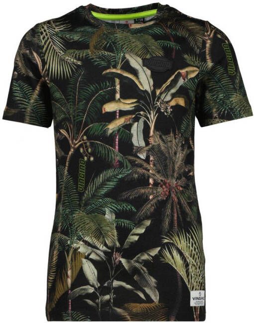 Vingino T-shirt Halm met all over print groen zwart