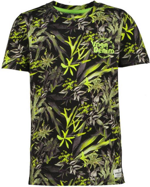 VINGINO T-shirt HALVAR met all over print zwart neon Jongens Katoen Ronde hals 110