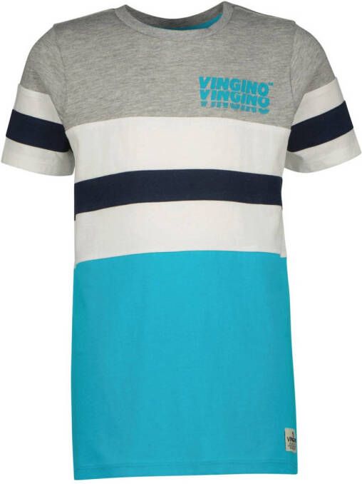 VINGINO T-shirt HAVAR lichtblauw grijs donkerblauw wit Jongens Katoen Ronde hals 116