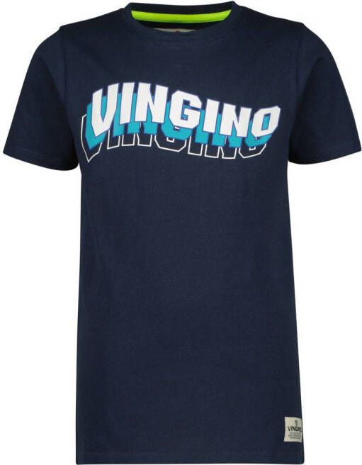 VINGINO T-shirt HECCOS met logo donkerblauw Jongens Katoen Ronde hals Logo 116