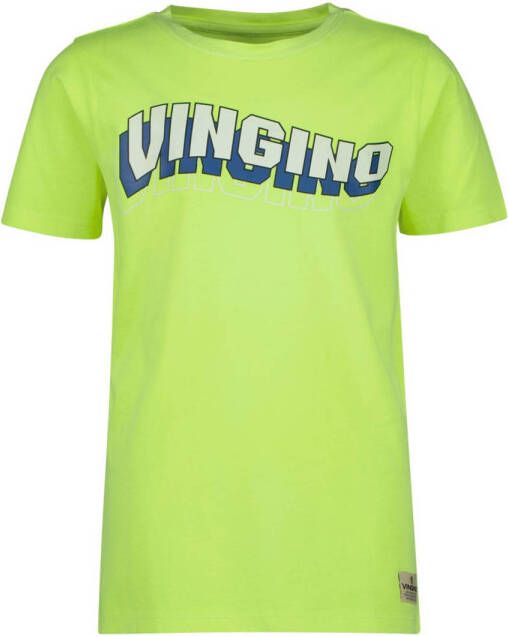 VINGINO T-shirt HECCOS met logo neongeel Jongens Katoen Ronde hals Logo 140