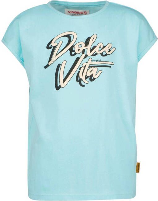 VINGINO T-shirt HELEN met tekst lichtblauw Meisjes Katoen Ronde hals Tekst 140