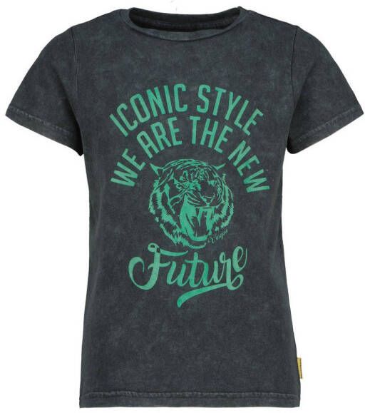 VINGINO T-shirt Helianne met tekst groen Zwart Meisjes Katoen Ronde hals 104