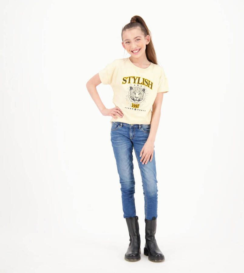 VINGINO T-shirt Hemly met printopdruk lichtgeel Meisjes Katoen Ronde hals 116