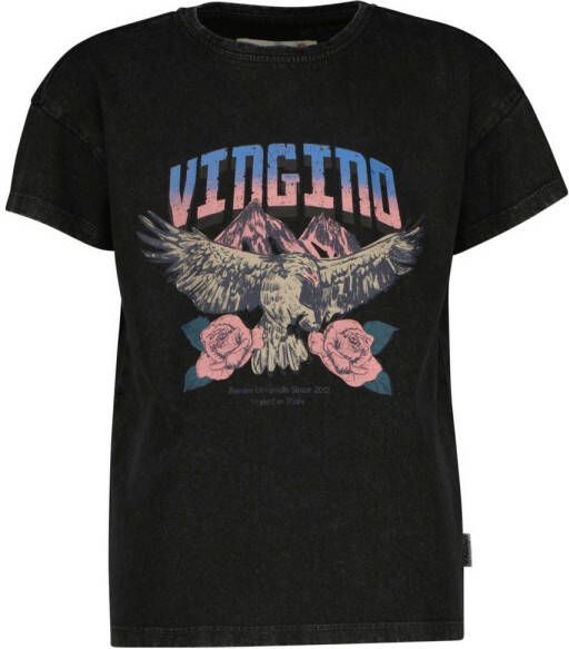 VINGINO T-shirt HEMRI met printopdruk zwart Meisjes Katoen Ronde hals Printopdruk 116