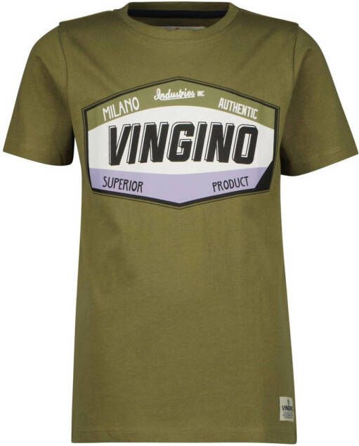 VINGINO T-shirt HESDY met logo kakigroen Jongens Katoen Ronde hals Logo 152