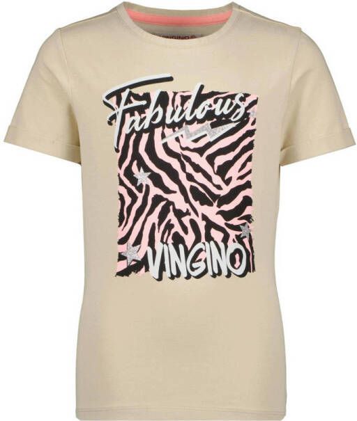 Vingino T-shirt Higella met printopdruk licht zand