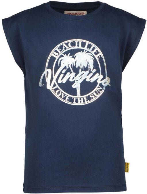 VINGINO T-shirt HILSA met printopdruk donkerblauw Meisjes Katoen Ronde hals 140