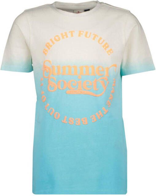 VINGINO T-shirt Hollis met printopdruk aquablauw wit Jongens Katoen Ronde hals 116
