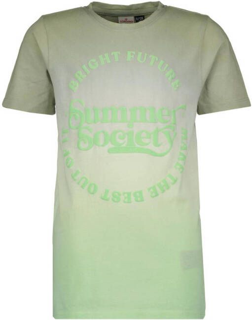 VINGINO T-shirt Hollis met printopdruk lichtgroen kaki Jongens Katoen Ronde hals 104