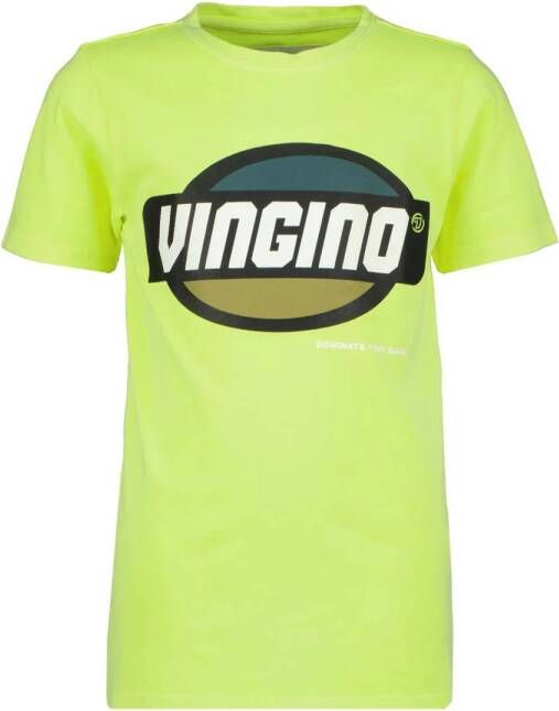VINGINO T-shirt Hufo met logo neon geel Jongens Katoen Ronde hals Logo 104