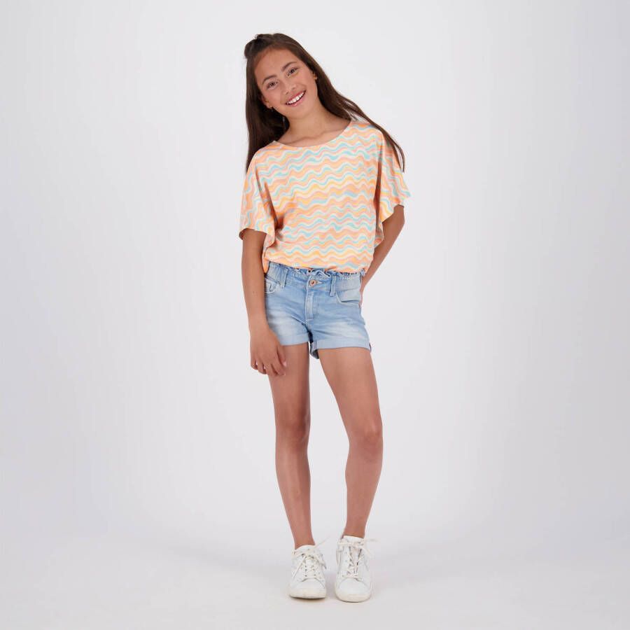 VINGINO T-shirt ILANA met all over print lichtblauw oranje Meisjes Viscose Boothals 110