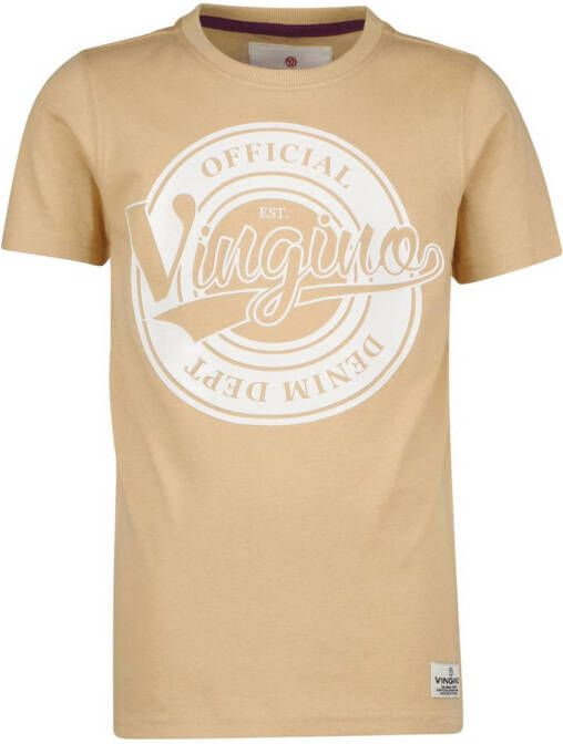 VINGINO T-shirt JOSH met printopdruk zand Beige Jongens Katoen Ronde hals 116