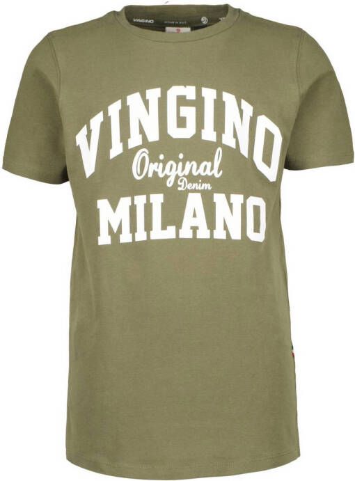 VINGINO T-shirt met logo army groen Jongens Stretchkatoen Ronde hals Logo 104