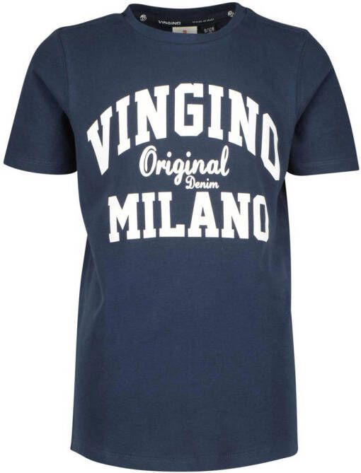 VINGINO T-shirt met logo donkerblauw Jongens Stretchkatoen Ronde hals Logo 128