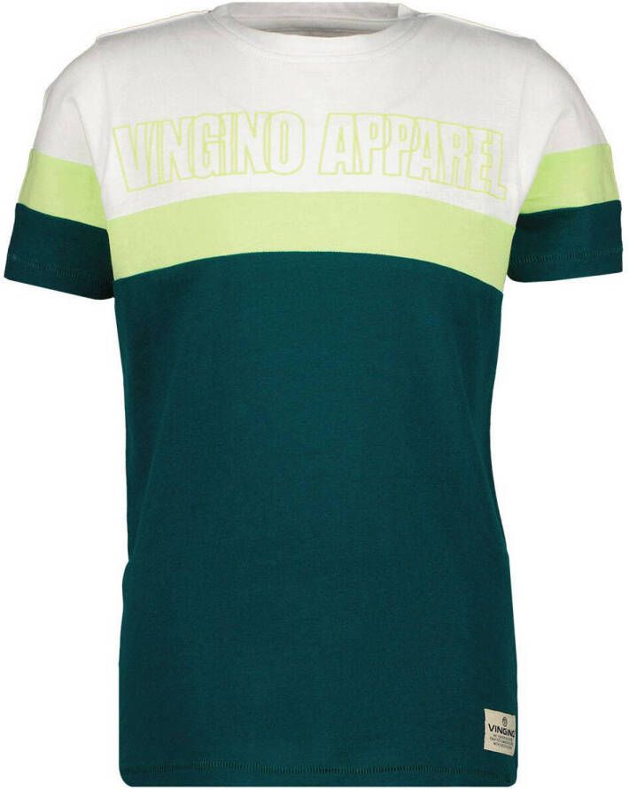 VINGINO T-shirt met logo donkergroen lichtgroen wit Jongens Katoen Ronde hals 140