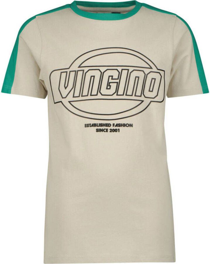 VINGINO T-shirt met logo ecru groen Jongens Katoen Ronde hals Logo 104
