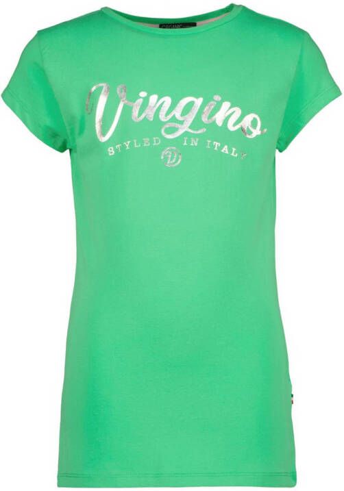 VINGINO T-shirt met logo felgroen Meisjes Stretchkatoen Ronde hals Logo 110