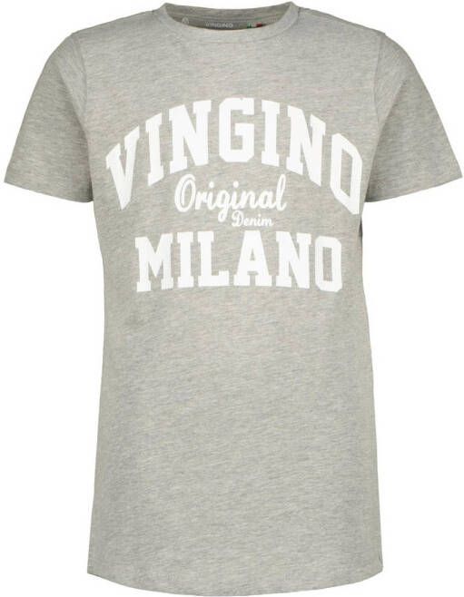 VINGINO T-shirt met logo grijs melange Jongens Stretchkatoen Ronde hals 152