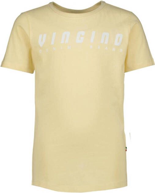 VINGINO T-shirt met logo lichtgeel Jongens Katoen Ronde hals Logo 140