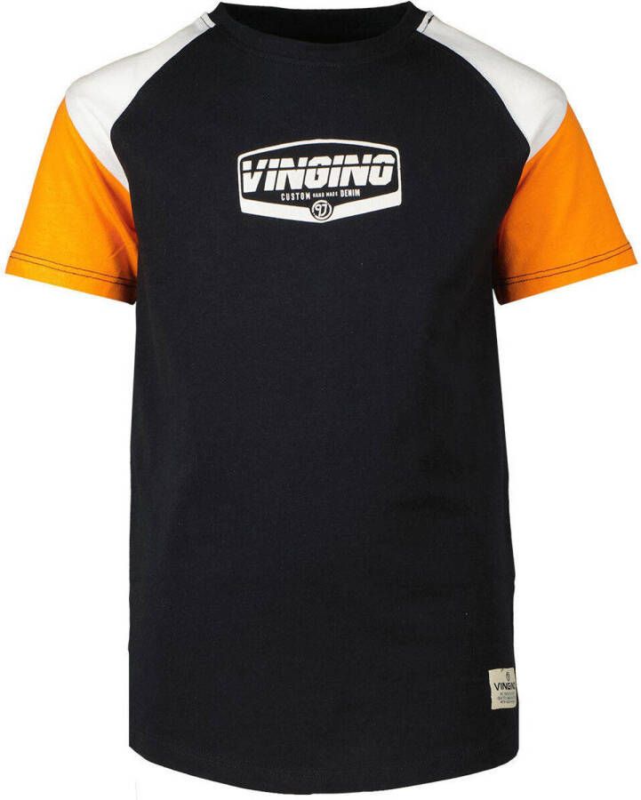 VINGINO T-shirt met logo zwart oranje wit Jongens Katoen Ronde hals Logo 152