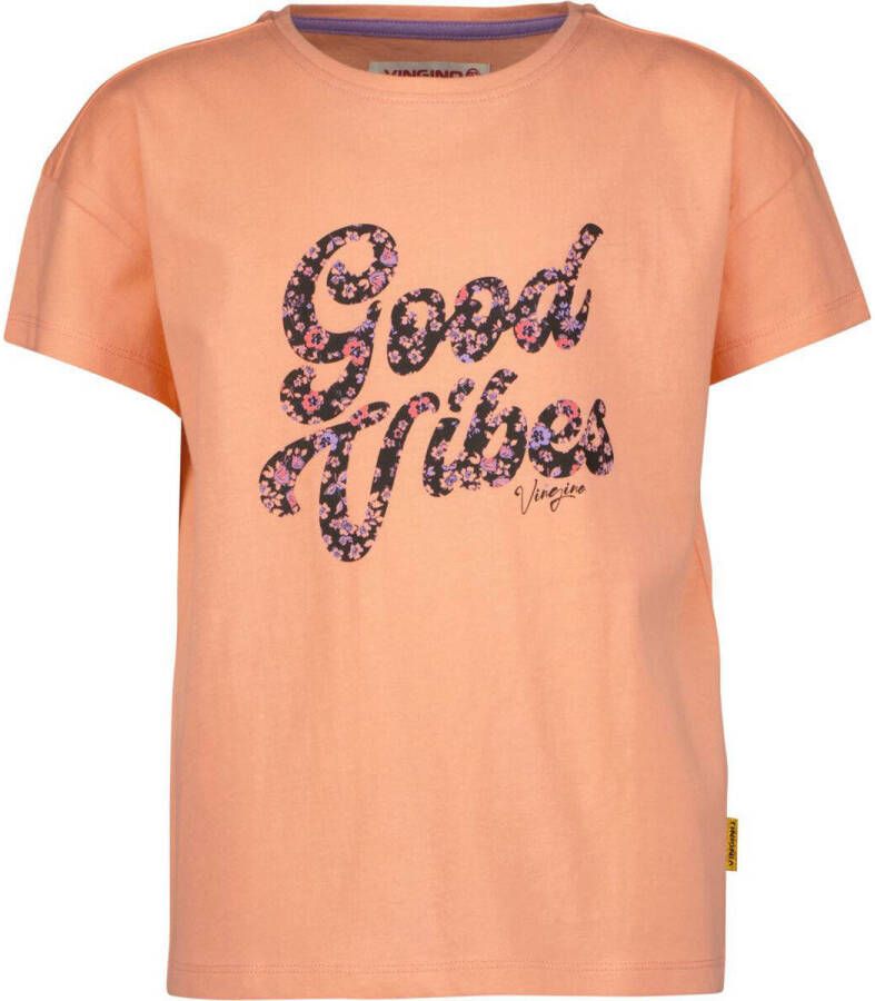 VINGINO T-shirt met tekst zalm Roze Meisjes Katoen Ronde hals Tekst 152