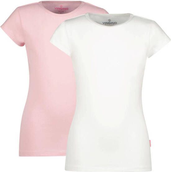 VINGINO T-shirt set van 2 roze wit Meisjes Stretchkatoen Ronde hals Effen 110 116