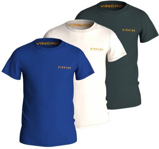 VINGINO T-shirt set van 3 blauw wit grijs Jongens Katoen Ronde hals 128