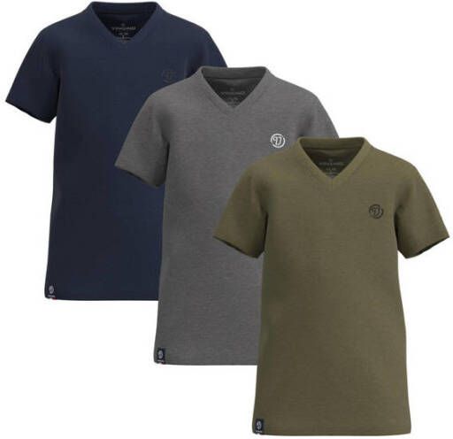 Vingino T-shirt set van 3 kaki grijs donkerblauw