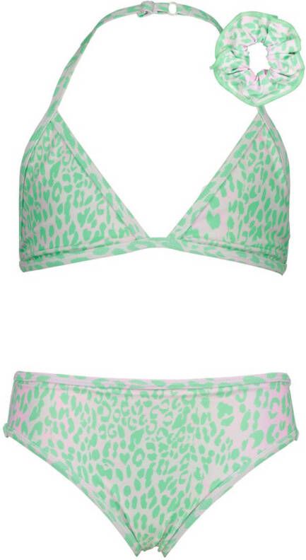 VINGINO triangel bikini Zamira met scrunchie groen wit Meisjes Polyamide 128