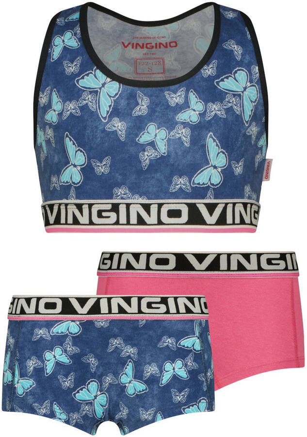 Vingino bh top + 2 shorts blauw roze
