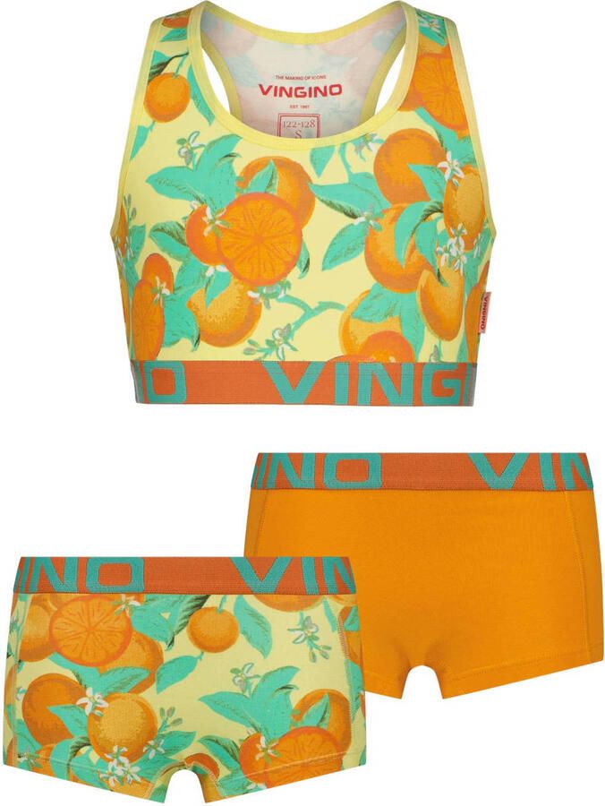 Vingino bh top + 2 shorts oranje geel