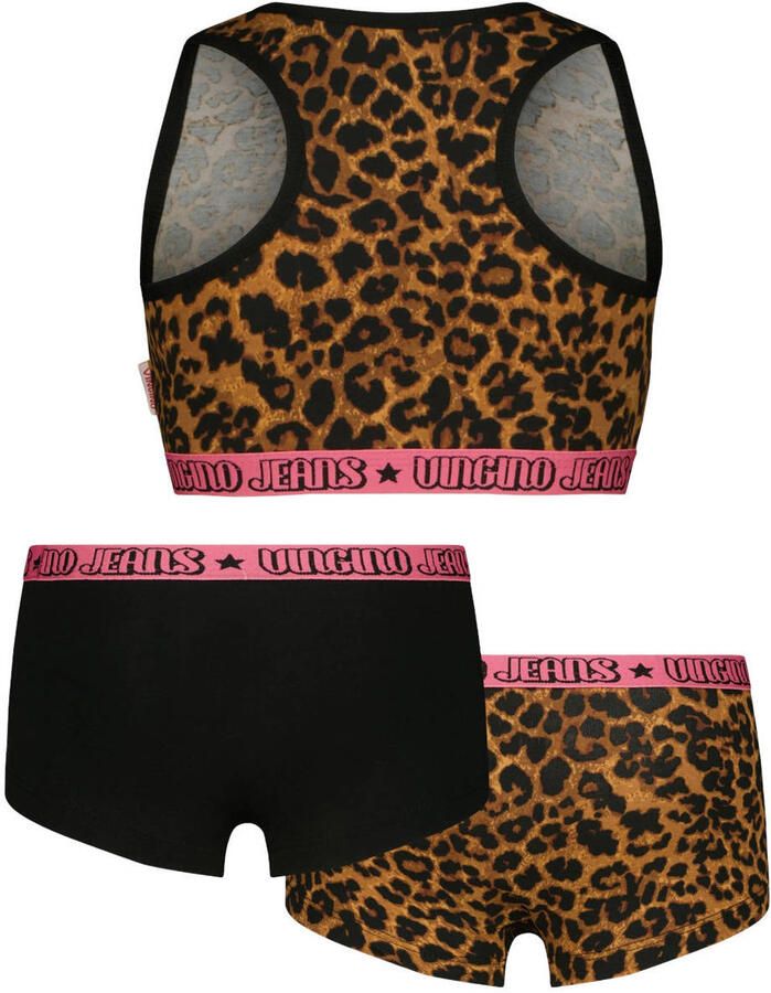 Vingino bh top en shorts met panterprint bruin zwart (set van 3) Top + short Meisjes Stretchkatoen Ronde hals - Foto 3