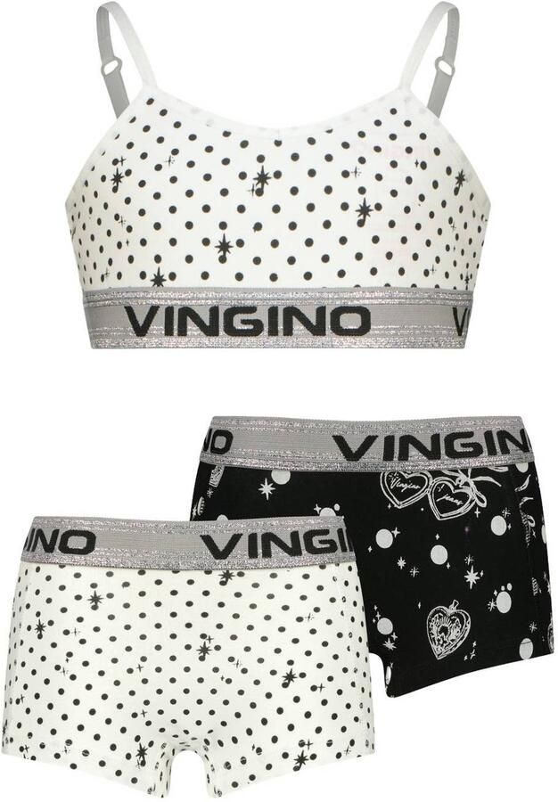 Vingino bh's en hipsters met stippen real white (set van 3) Top + short Wit Meisjes Stretchkatoen Ronde hals