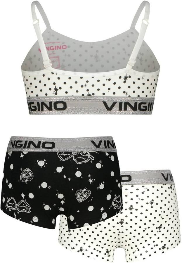 Vingino bh's en hipsters met stippen real white (set van 3) Top + short Wit Meisjes Stretchkatoen Ronde hals - Foto 2