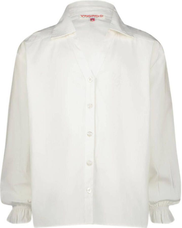 VINGINO blouse Lolely met ruches wit Meisjes Katoen Button down Effen 104