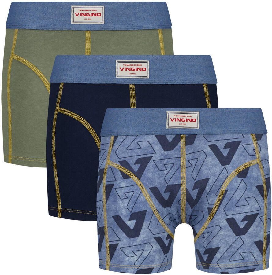 Vingino boxershort donkerblauw blauw olijfgroen (set van 3)