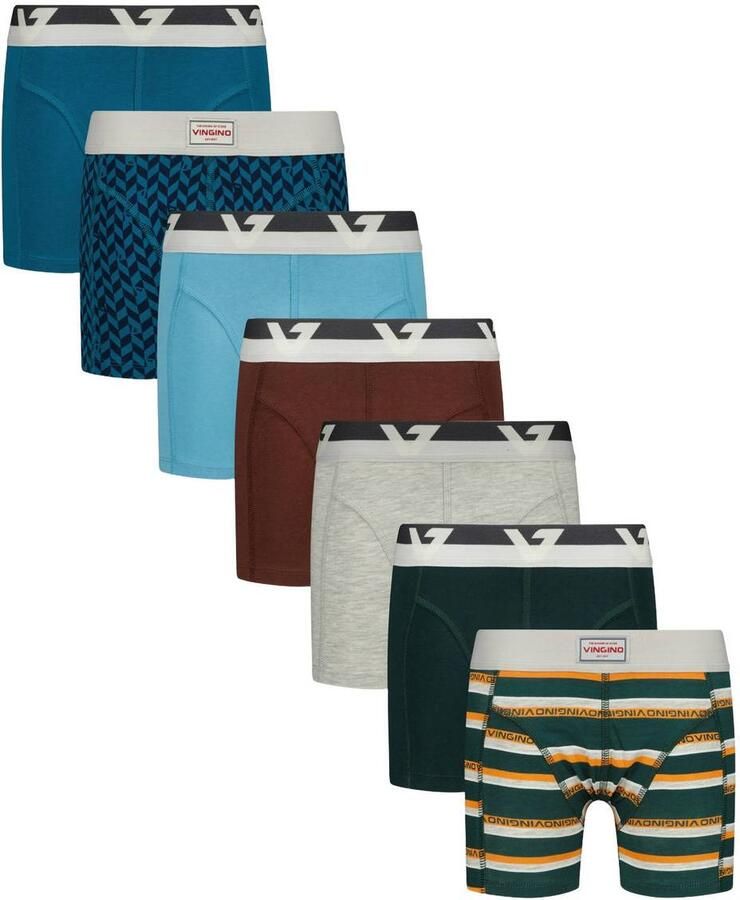 Vingino boxershorts meerkleurig (set van 7) Blauw Jongens Stretchkatoen