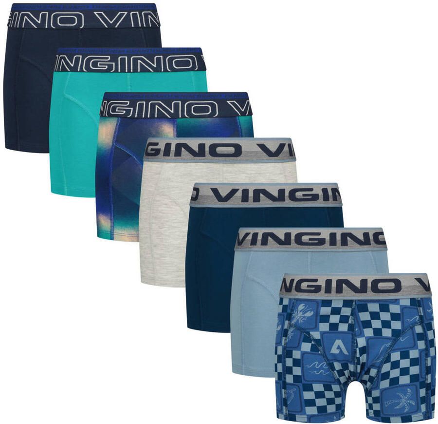 Vingino boxershorts met print (set van 7) Blauw Jongens Stretchkatoen All over print